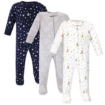 Hudson Baby Baby Cotton Zipper Sleep and Play 3 pk Navy Stars Moons, 3-6 Months