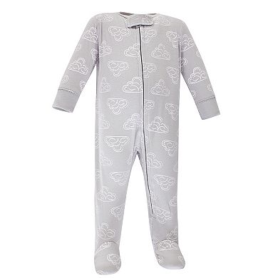 Hudson Baby Baby Cotton Zipper Sleep and Play 3pk, Navy Stars Moons, Preemie
