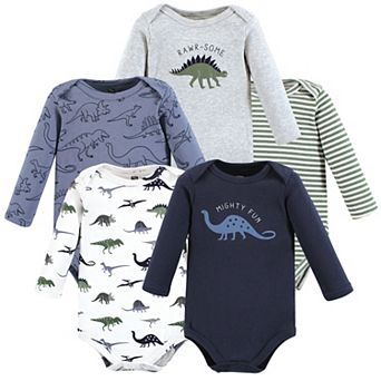 Hudson Baby Unisex Baby Cotton Long-Sleeve Bodysuits, Blue Green Dino