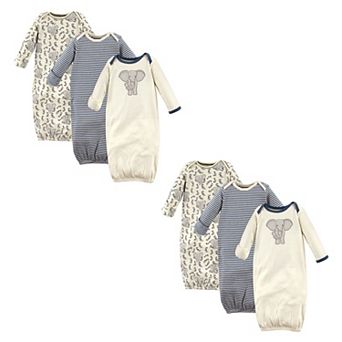 Unisex Baby Organic Cotton Gowns, Elephant 6 pc Preemie/Newborn