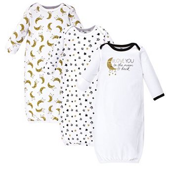 Yoga Sprout Baby Cotton Long-Sleeve Gowns 3 pk Metallic Moon