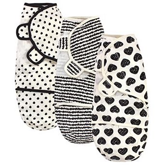 Touched by Nature Baby Organic Cotton Swaddle Wraps, Black Heart 3-Pack