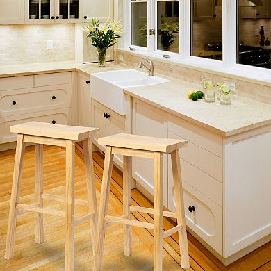 PJ Wood Classic Saddle-Seat 29 Inch Tall Kitchen Counter Stools, Natural