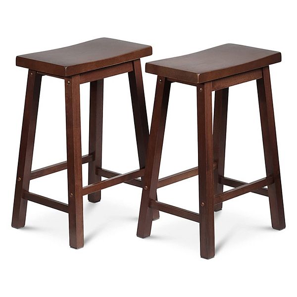 PJ Wood Classic SaddleSeat 24" Tall Kitchen Counter Stools, Walnut