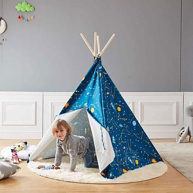 Wonder&Wise Glow in the Dark Starry Sky Indoor Kids Foldable Canvas Teepee Tent