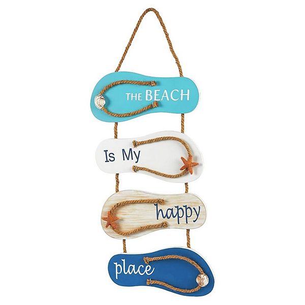 Wooden Beach Wall Hanging Decor Sign, Flip Flop Beachy Decorations, 8