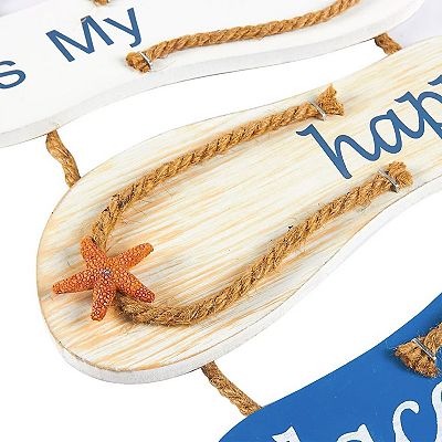 Wooden Beach Wall Hanging Decor Sign, Flip Flop Beachy Decorations