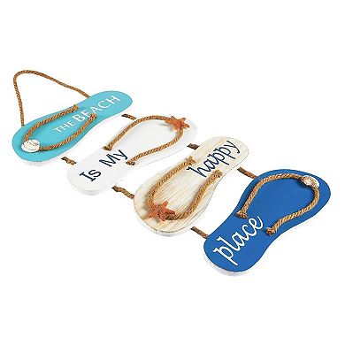Wooden Beach Wall Hanging Decor Sign, Flip Flop Beachy Decorations, 8.7x20.9 In