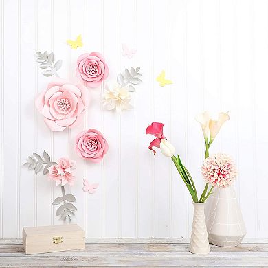 3D Paper Flowers, Pink Wall Decor (12 Pieces)