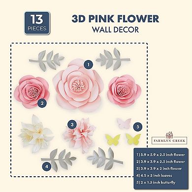 3D Paper Flowers, Pink Wall Decor (12 Pieces)