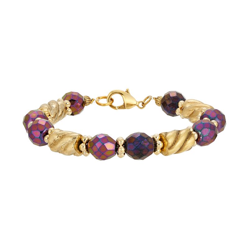 1928 Gold Tone Beaded Bracelet, Womens, Purple