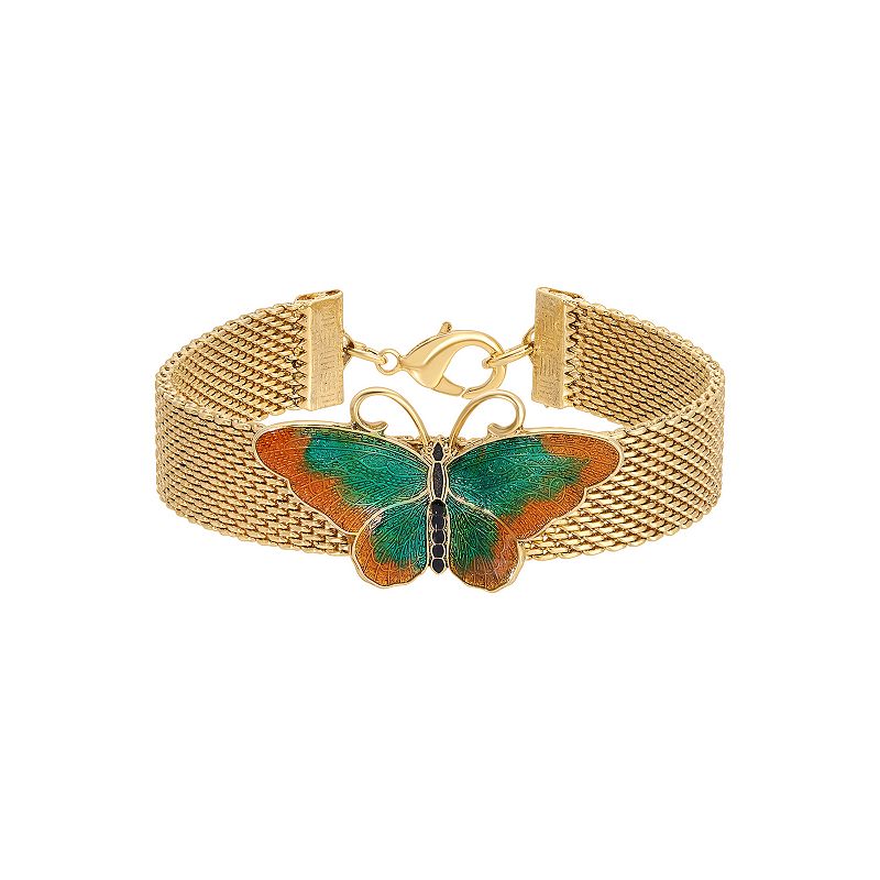 1928 Gold Tone Butterfly Bracelet, Womens, Green