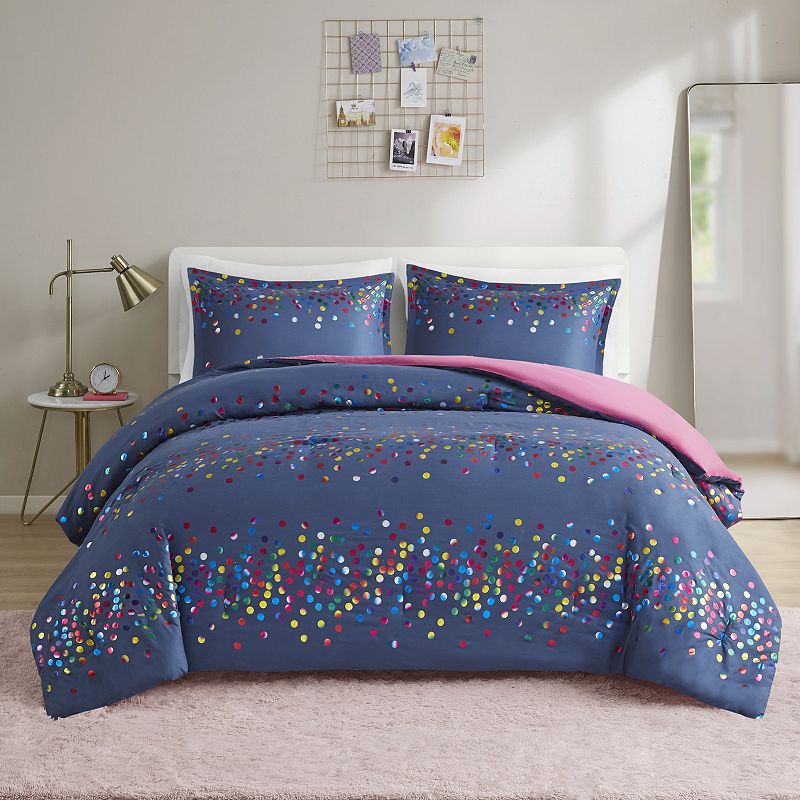 Intelligent Design Cora Rainbow Iridescent Metallic Dot Comforter Set, Blue