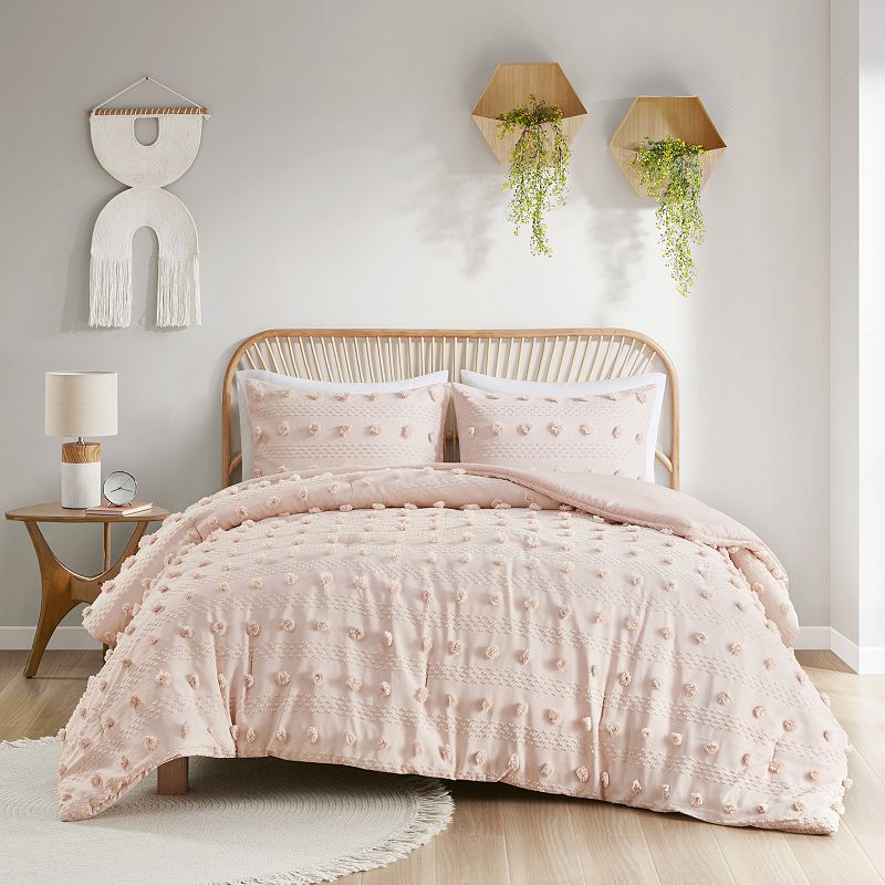 Intelligent Design Full/Queen Lucy 3-Piece Clip Jacquard Comforter Set  Pink