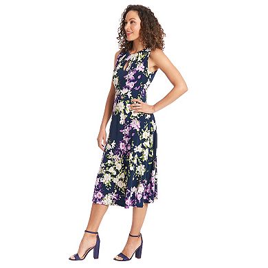 Women's London Times Halter Keyhole Floral Print Midi Dress
