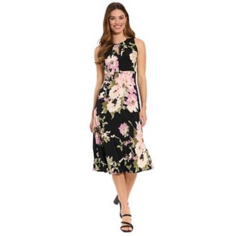 Women's London Times Halter Keyhole Floral Print Midi Dress
