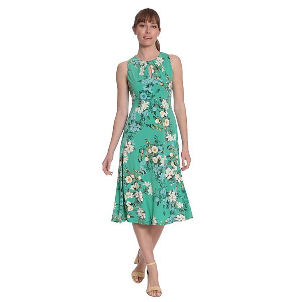 Women's London Times Halter Keyhole Floral Print Midi Dress