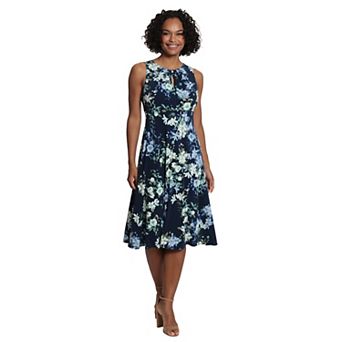 Women's London Times Halter Keyhole Floral Print Midi Dress