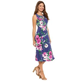 Women's London Times Halter Keyhole Floral Print Midi Dress