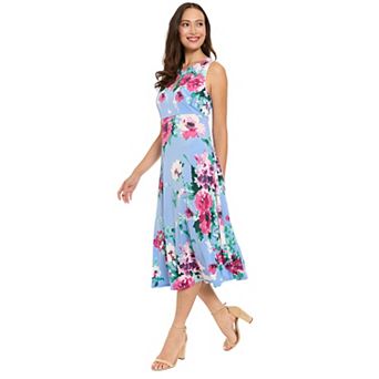 Women's London Times Halter Keyhole Floral Print Midi Dress