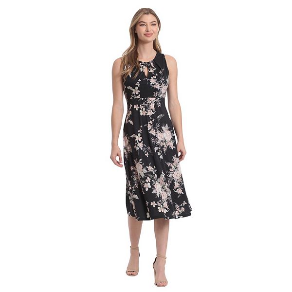 Women's London Times Empire Waist Fit & Flare Midi Dress - Black Taupe (12)