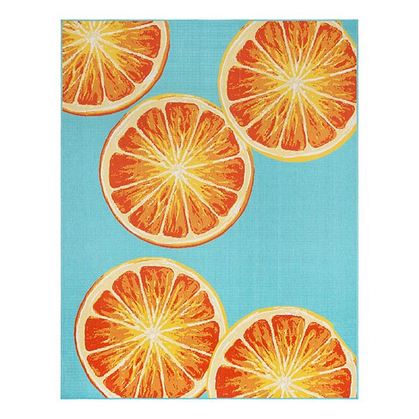 Gertmenian 7&#39;8&#34;x10&#39; Jona Manna Orange Slices Rectangle Woven Indoor/Outdoor Accent Rug Teal: Fade-Resistant Polypropylene, Hose Clean