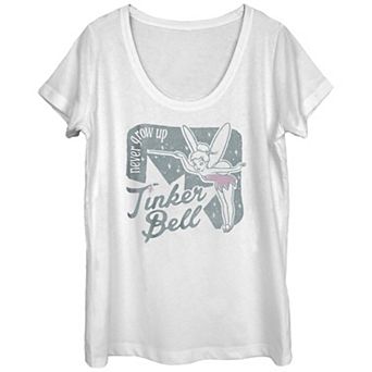 Juniors' Disney Peter Pan Tinker Bell Never Grow Up Corner Tee