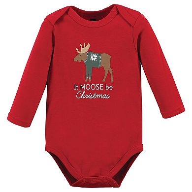 Hudson Baby Unisex Baby Cotton Long-Sleeve Bodysuits, Moose Be Christmas