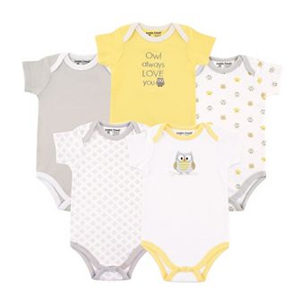 Luvable Friends Cotton Bodysuits 5 pk Neutral Owl