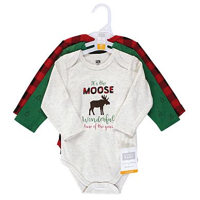 Hudson Baby Unisex Baby Cotton Long-Sleeve Bodysuits, Moose Wonderful Time