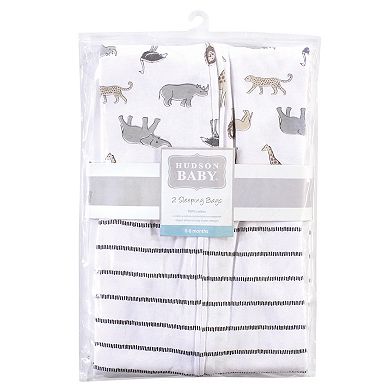Hudson Baby Infant Cotton Sleeveless Wearable Sleeping Bag, Sack, Blanket, Modern Neutral Safari