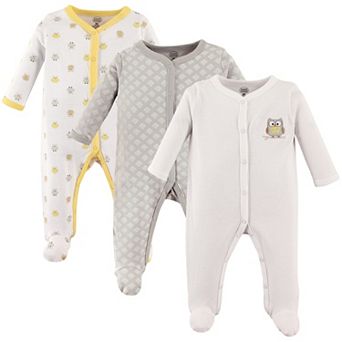 Luvable Friends Baby Snap Cotton Sleep and Play 3 pk Owl