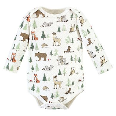 Hudson Baby Unisex Baby Quilted Long Sleeve Cotton Bodysuits, Forest Animals