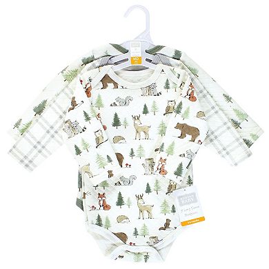 Hudson Baby Unisex Baby Quilted Long Sleeve Cotton Bodysuits, Forest Animals