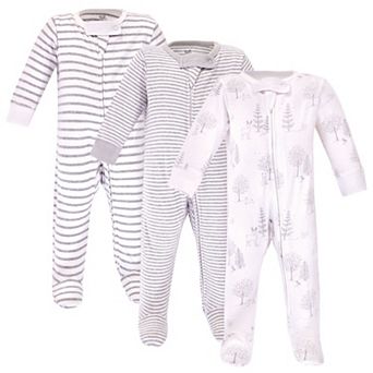 Touched by Nature Baby Organic Cotton Zipper Sleep and Play 3 pk Gray Woodland, 3-6 Months