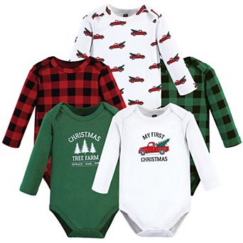 Hudson Baby Unisex Baby Cotton Long-Sleeve Bodysuits, Christmas Tree