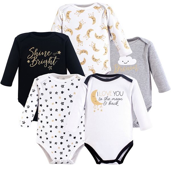 Yoga Sprout Cotton LongSleeve Bodysuits 5pk, Metallic Moon