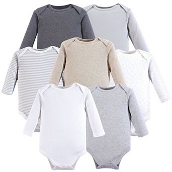 Hudson Baby Cotton Long-Sleeve Bodysuits 7 pk Neutral Basic, 6-9 Months