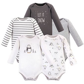 Hudson Baby Cotton Long-Sleeve Bodysuits 5 pk Gray Penguin, 3-6 Months