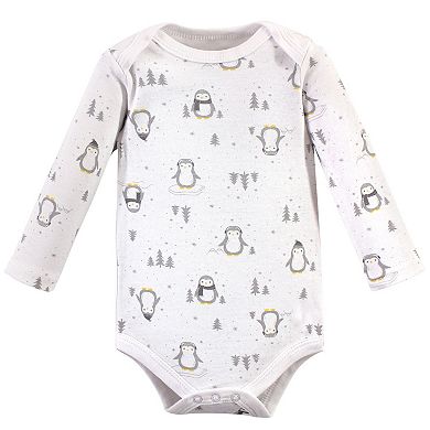 Hudson Baby Cotton Long-Sleeve Bodysuits 5pk, Gray Penguin, 3-6 Months