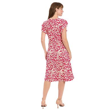 Women's London Times Ruffle Sleeve Print Midi Dress