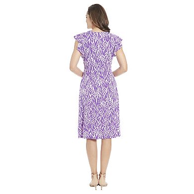 Women's London Times Ruffle Sleeve Print Midi Dress