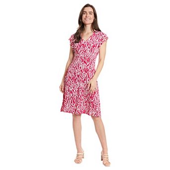 Women's London Times Ruffle Sleeve Print Midi Dress