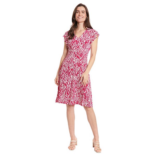 Women's London Times Ruffle Sleeve Print Midi Dress