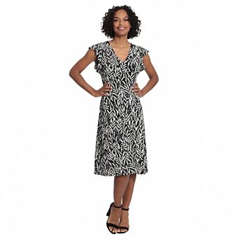 Women's London Times Ruffle Sleeve Print Midi Dress
