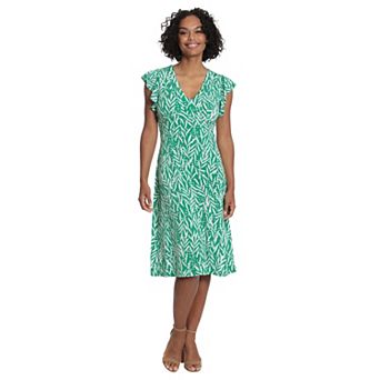 Women's London Times Ruffle Sleeve Print Midi Dress