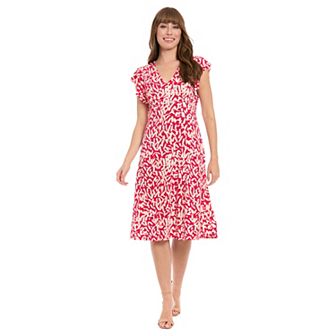 Women's London Times Ruffle Sleeve Print Midi Dress