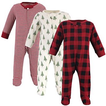 Touched by Nature Baby Organic Cotton Zipper Sleep and Play 3 pk Tree Plaid, 3-6 Months
