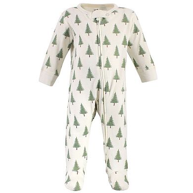 Touched by Nature Baby Organic Cotton Zipper Sleep and Play 3pk, Tree Plaid, 3-6 Months