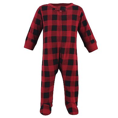 Touched by Nature Baby Organic Cotton Zipper Sleep and Play 3pk, Tree Plaid, 3-6 Months
